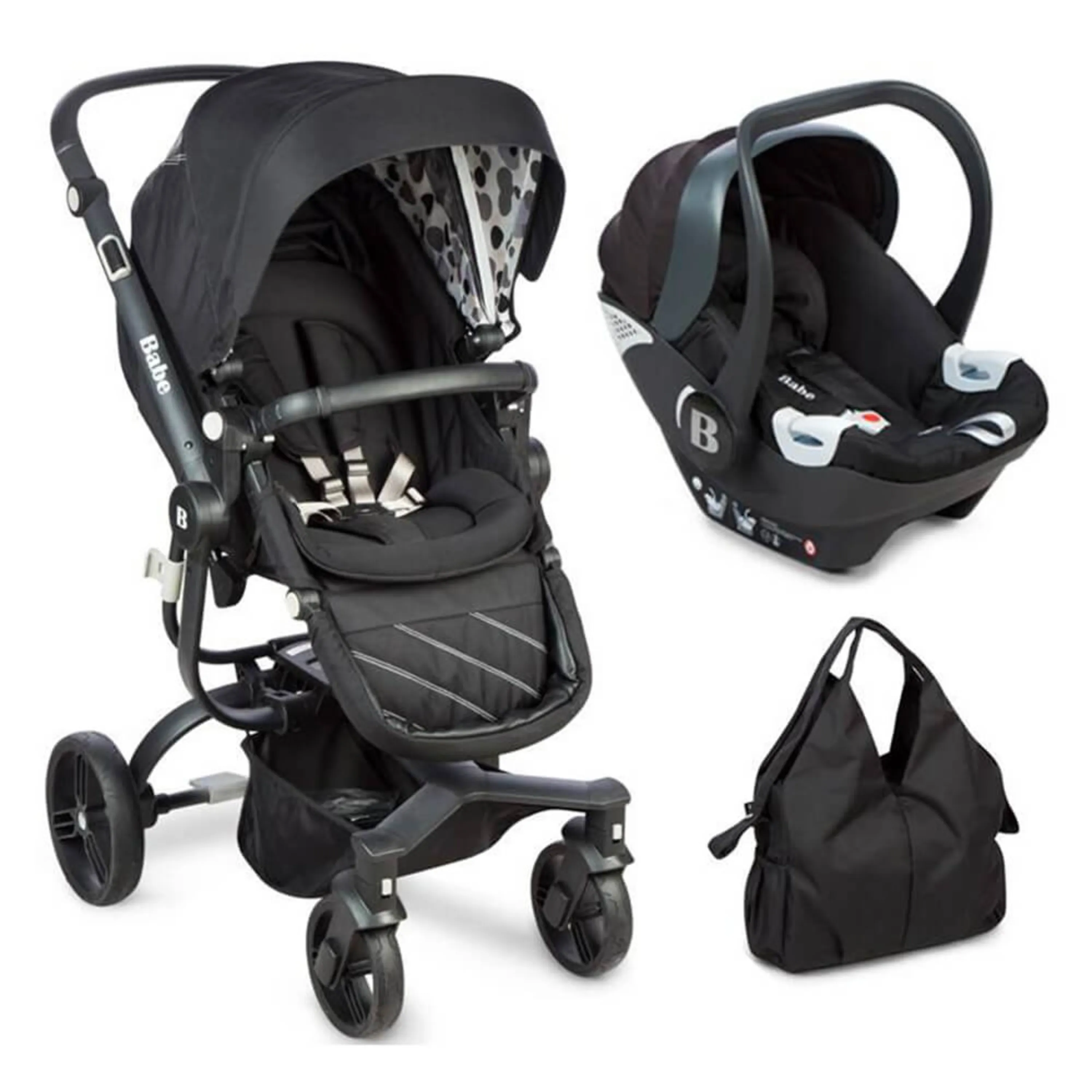 ست کالسکه سه تیکه ی رنگ مشکی بدنه مشکی بیب Babe